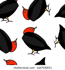 Vector seamless pattern with hand drawn cute red-headed birds made with ink. Beautiful animal and Christmas design elements. Perfect for prints and patterns