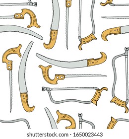 Vector seamless pattern with hand drawn handsaws. Beautiful design elements, perfect for prints and pattern.