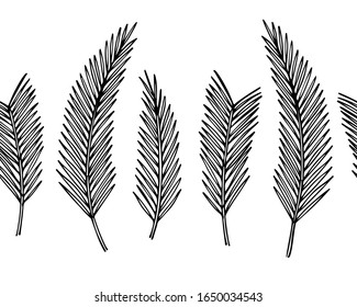 Vector seamless pattern with hand drawn palm leaves. Beautiful floral design elements, ink drawing, perfect for prints and patterns