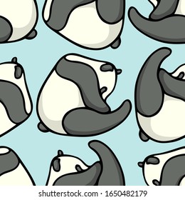 Vector seamless pattern with hand drawn adorable sleepy pandas. Ink drawing, beautiful animal design elements. Perfect for prints and patterns