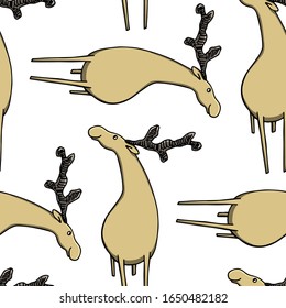 Vector seamless pattern with hand drawn sweet elks. Beautiful animal design elements, perfect for prints and patterns