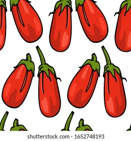 Vector seamless pattern with hand drawn ripe Red Moroccan aubergines. Cool vegetable design elements, perfect for prints and patterns
