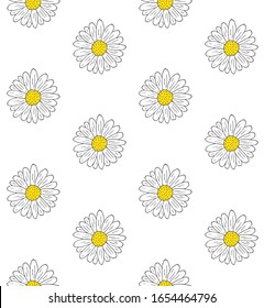 Vector seamless pattern of hand drawn doodle sketch daisy chamomile flower isolated on white background