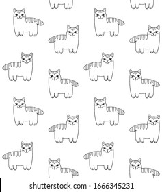 Vector seamless pattern of hand drawn doodle sketch cat isolated on white background