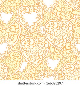 Vector seamless pattern with hand drawn decorative doodle hearts. Endless background. Template for your design 