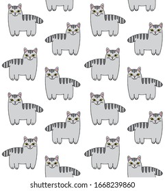 Vector seamless pattern of hand drawn doodle sketch gray cat isolated on white background 