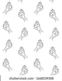 Vector seamless pattern of hand drawn doodle sketch okay sign isolated on white background