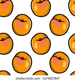 Vector seamless pattern with hand drawn juicy peaches. Beautiful food design elements, perfect for prints and patterns