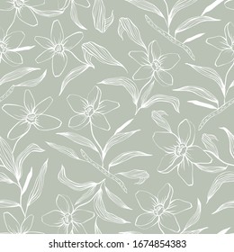 Vector seamless pattern with hand drawn flowers.