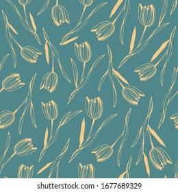 Vector seamless pattern with hand drawn flowers.