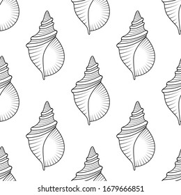 Vector seamless pattern with hand drawn seashells. Beautiful marine design elements for print, packaging, textile