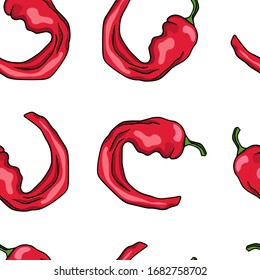 Vector seamless pattern with hand drawn Italian Frying peppers. Beautiful food design elements, ink drawing. Perfect for prints and patterns