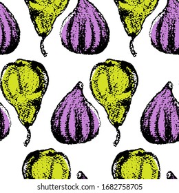 Vector seamless pattern with hand drawn figs and pears. Beautiful food design elements, charcoal drawing. Perfect for prints and patterns