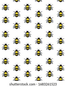 Vector seamless pattern of hand drawn doodle sketch colored bumblebee bee isolated on white background