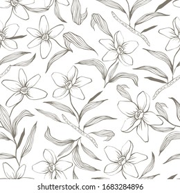 Vector seamless pattern with hand drawn flowers.