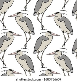 Vector seamless pattern with hand drawn graceful herons. Beautiful animal design, perfect for prints and patterns