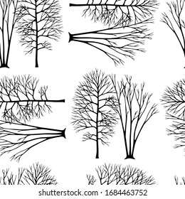 Vector seamless pattern with hand drawn black winter trees. Beautiful floral design elements, ink drawing, perfect for prints and patterns