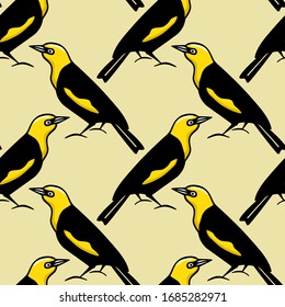 Vector seamless pattern with hand drawn cute bright exotic  birds made with ink. Beautiful animal design elements. Perfect for prints and patterns