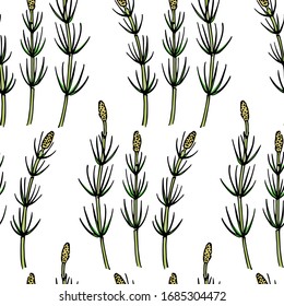 Vector seamless pattern with hand drawn horsetail twigs. Delicate and romantic floral design elements. Ink drawing. Perfect for prints and patterns