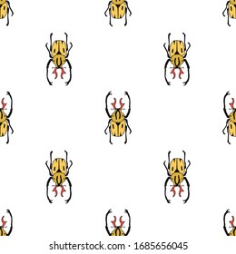 vector seamless pattern of hand drawn garden ground beetle.Flat design. insect isolated on a white background. It is suitable for children s books, postcards, fabrics, educational websites or apps.