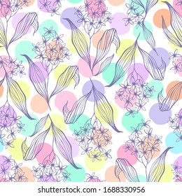 Vector seamless pattern with hand drawn flowers.