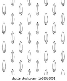 Vector seamless pattern of hand drawn doodle sketch surf board isolated on white background