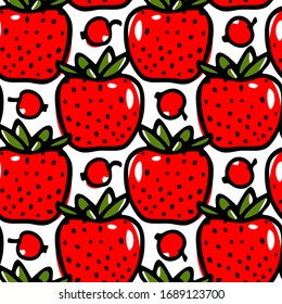 Vector seamless pattern with hand drawn juicy strawberries and red currant. Beautiful food design elements, perfect for prints and patterns