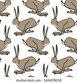 Vector seamless pattern with hand drawn sitting hares. Sweet design elements, beautiful animal illustration, ink drawing. Perfect for prints and patterns