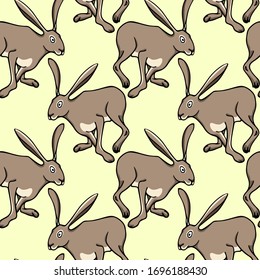 Vector seamless pattern with hand drawn jumping hares. Sweet design elements, beautiful animal illustration, ink drawing. Perfect for prints and patterns