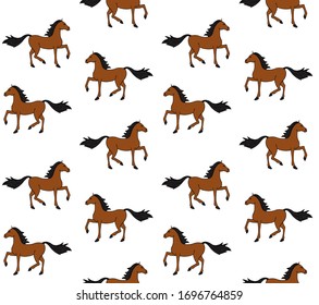 Vector seamless pattern of hand drawn doodle sketch bay brown horse isolated on white background