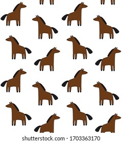 Vector seamless pattern of hand drawn doodle sketch bay brown horse isolated on white background