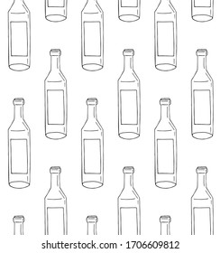Vector seamless pattern of hand drawn doodle sketch wine bottle isolated on white background