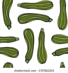 Vector seamless pattern with  hand drawn ripe zucchini. Ink drawing, beautiful vegetarian design elements. Perfect for prints and patterns