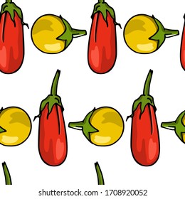 Vector seamless pattern with hand drawn ripe Red Moroccan and Yellow aubergines. Cool vegetable design elements, perfect for prints and patterns