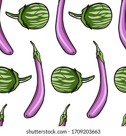 Vector seamless pattern with hand drawn ripe eggplants. Cool vegetable variety illustration, perfect for prints and patterns