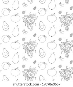 Vector seamless pattern of hand drawn doodle sketch black fruit and berries isolated on white background