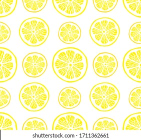 Vector seamless pattern of hand drawn doodle sketch lemon slices isolated on white background