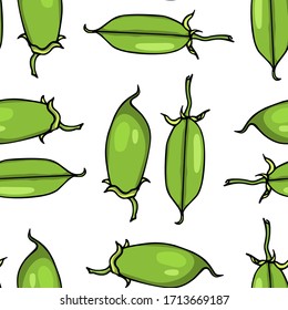 Vector seamless pattern with hand drawn green chickpea pods. Beautiful food design elements, ink drawing, perfect for prints and patterns