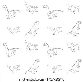 Vector seamless pattern of hand drawn doodle sketch different dinosaur isolated on white background