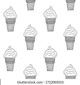 Vector seamless pattern of hand drawn doodle sketch black waffle ice cream isolated on white background