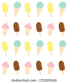 Vector seamless pattern of hand drawn doodle sketch different ice cream isolated on white background