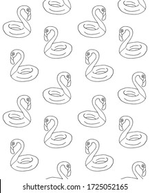 Vector seamless pattern of hand drawn doodle sketch swimming flamingo ring float isolated on white background