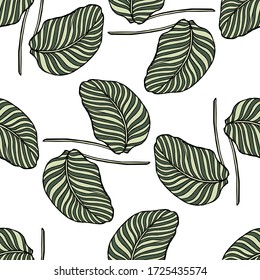 Vector seamless pattern with hand drawn tropical leaves. Graceful plants. Beautiful ink drawing, perfect for prints and patterns