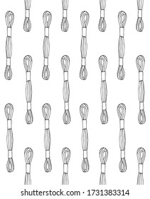 Vector Seamless Pattern Of Hand Drawn Sketch Doodle Embroidery Floss Threads Isolated On White Background