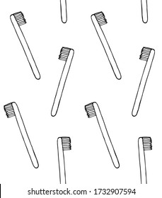 Vector seamless pattern of hand drawn doodle sketch eco friendly bamboo tooth brush isolated on white background