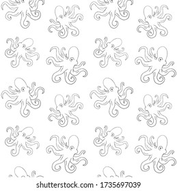 Vector seamless pattern of hand drawn doodle sketch octopus isolated on white background