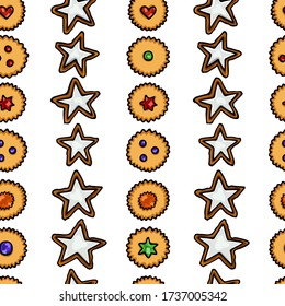 Vector seamless pattern with hand drawn traditional Austrian Christmas cookies. Beautiful food design elements, perfect for prints and patterns