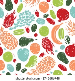 Vector seamless pattern with  hand drawn  fruits. 