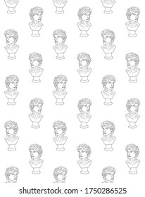 Vector seamless pattern of hand drawn doodle sketch antique man bust statue isolated on white background