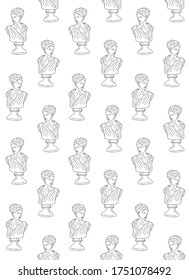 Vector seamless pattern of hand drawn doodle sketch antique woman bust statue isolated on white background